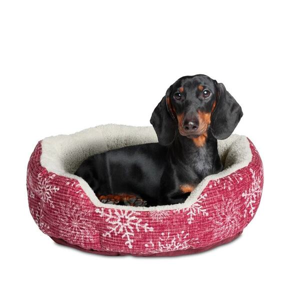 Pet Bed Small Red Snowflake BedCushion Is 19" Dog & Cat Vibrant Life Cuddler New - Picture 1 of 9